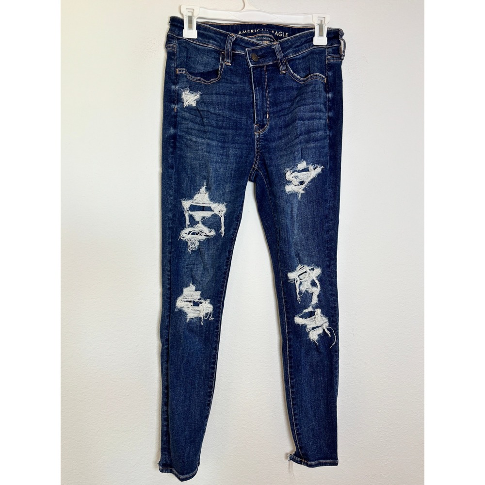 American Eagle Next Level Stretch Distressed Skinny Jeans Dark Wash Size 6 Reg